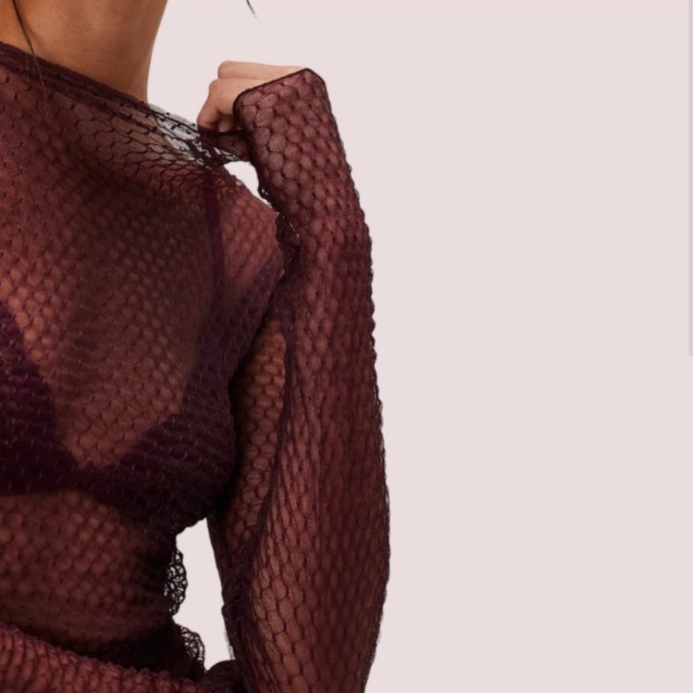 Free People Minding my Business mesh top BNWT S precious wine -color unavailable